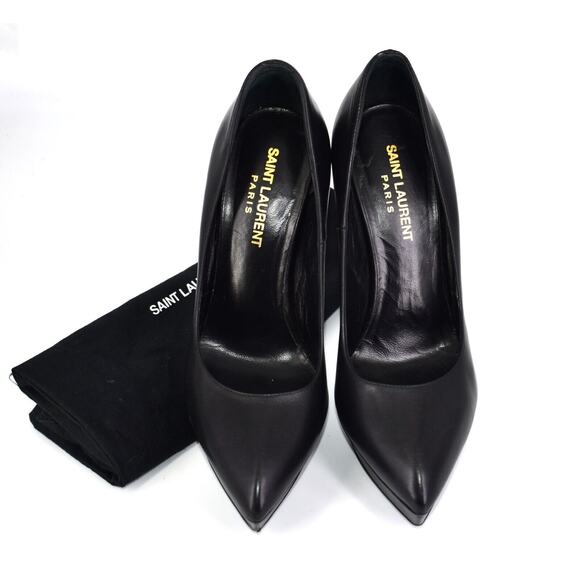 I0 Auth SAINT LAURENT Black Leather Platform High Heel Pumps Shoes Sz 37.5 $595 - Picture 4 of 7